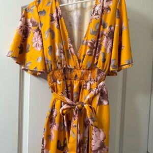 Mustard Yellow Floral V-Neck Romper